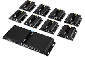 gofanco 1080p 1x8 HDMI Extender Splitter Balun – Up to 395ft (120m), Direct Connection from Transmitter to Receivers Over CAT5e / CAT6 or Over IP via Gigabit Switch, IR Extension, 8port (HDbitT8Pv2)