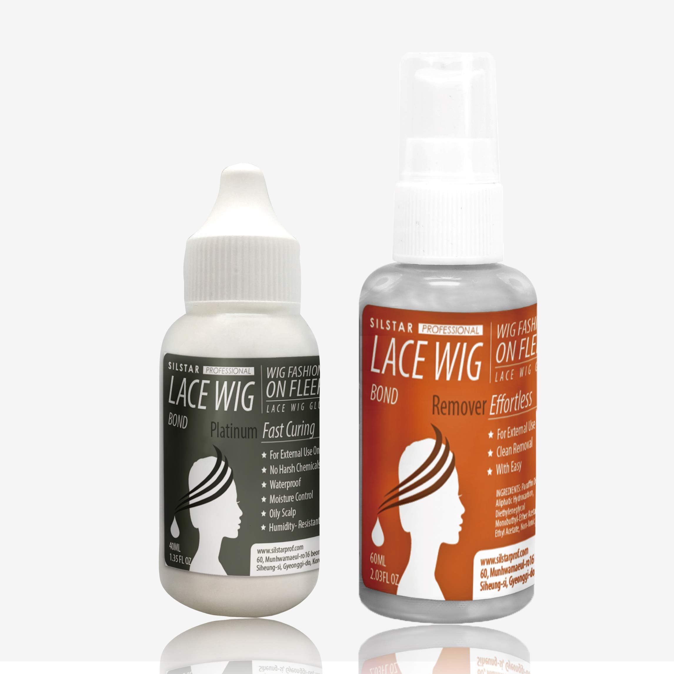 SILSTAR PROFESSIONAL LACE Wig BONDING Glue - Platinum 40g_1.41oz + SILSTAR PROFESSIONAL LACE Wig Glue Remover 2.03oz_60ml Set Frontal Closure,Toupee, Weave, Hair Piece Made in Korea