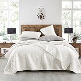 HORIMOTE HOME Quilt Set Queen Size, Stone-Washed Chic Rustic Cream White Coverlet with Classic Triangle Stitched Pattern, Ultra Soft Lightweight Quilted Bedspread for All Season, 3 Pieces