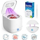 Sonolab Ultrasonic Retainer Cleaner Machine with Removable Tank and Cleaning Tablets, 45kHz Sonic Dental Cleaning Pod, 240ml Large Capacity Ultrasonic UV Cleaner for Dentures, Aligners, Mouth Guards