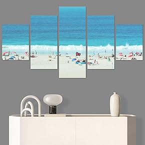 SIGNWIN 5 Panel Canvas Wall Art Aerial Beach...