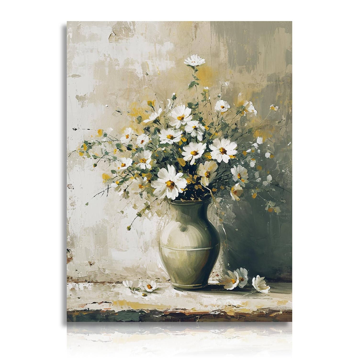 NymphFable Vintage Floral Wall Art Print Daisy in Vase Oil Painting, Classic Flower Wall Art Poster for Bathroom Bedroom Living Room Decor 12x16 in Unframed