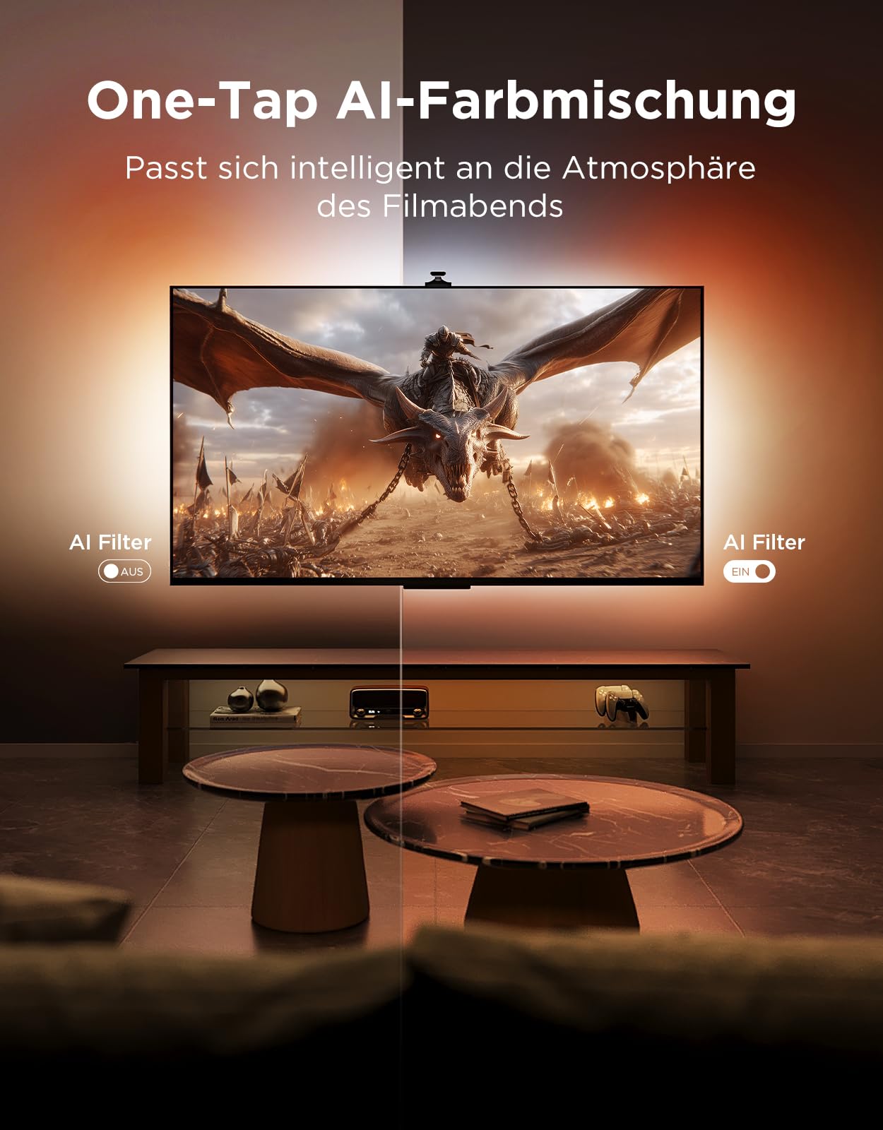 Govee TV Hintergrundbeleuchtung 3 Pro mit HDR-Dreifachkamera, 3,6M 5 in 1 RGBWWIC TV LED Streifen für 55–65 Zoll TVs, 75 LEDs/M, Unterstützt AI-Filter, Sprach- & APP-Steuerung DreamView Sync 7