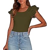 PRETTYGARDEN Women's Ruffle Short Sleeve Shirts 2026 Summer Casual Basic Tee Cute Fitted Crew Neck Fashion Tops Clothes