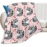 Cute Raccoon Blanket for Girls Women Gifts for Raccoon Lovers Raccoon Throw Blanket for Kids Adults Ultra Soft Cozy Fleece Blanket for Couch Sofa Bed Pink 40"x50"