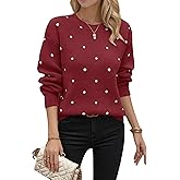 KOLAOYEP Sweaters for Women Polka Dot Sweater, Crewneck Long Sleeve Tops Fall Winter Casual Knitted Pullover