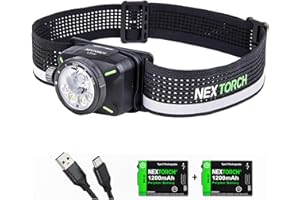NEXTORCH E-Star 1300 Lumens Headlamp Rechargeable, Running LED Headlight Extra Lightweight with Red Light, Waterproof Headban