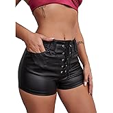Floerns Women's Y2K Sexy High Waisted Faux Leather Shorts Drawstring Lace Up Festival Rave Shorts