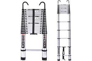 SINMEIRUN Telescoping Ladder 15.5FT,Aluminum Collapsible Ladder with 2 Detachable Hooks,Portable Extension Ladder with Non-Slip Feet for Home Garden RV Roof Camper