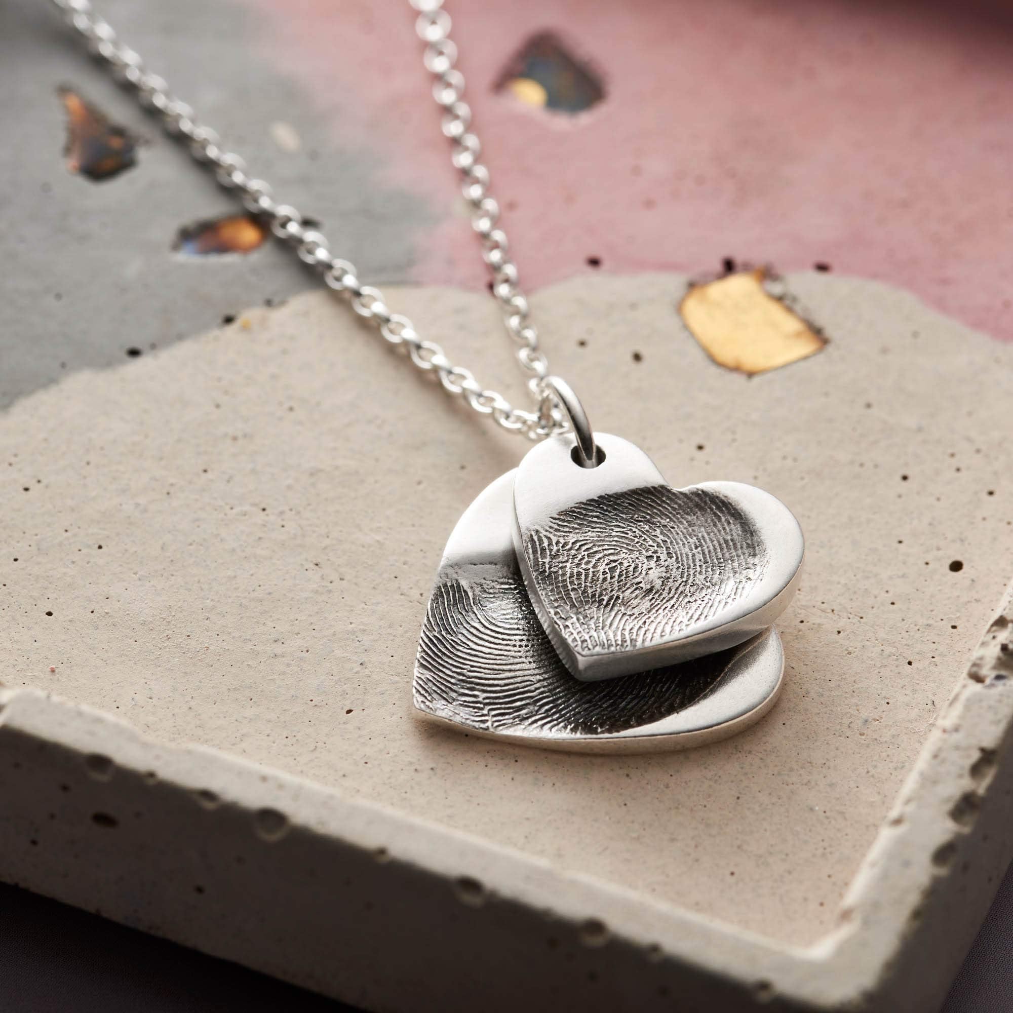 Double Fingerprint Heart Necklace