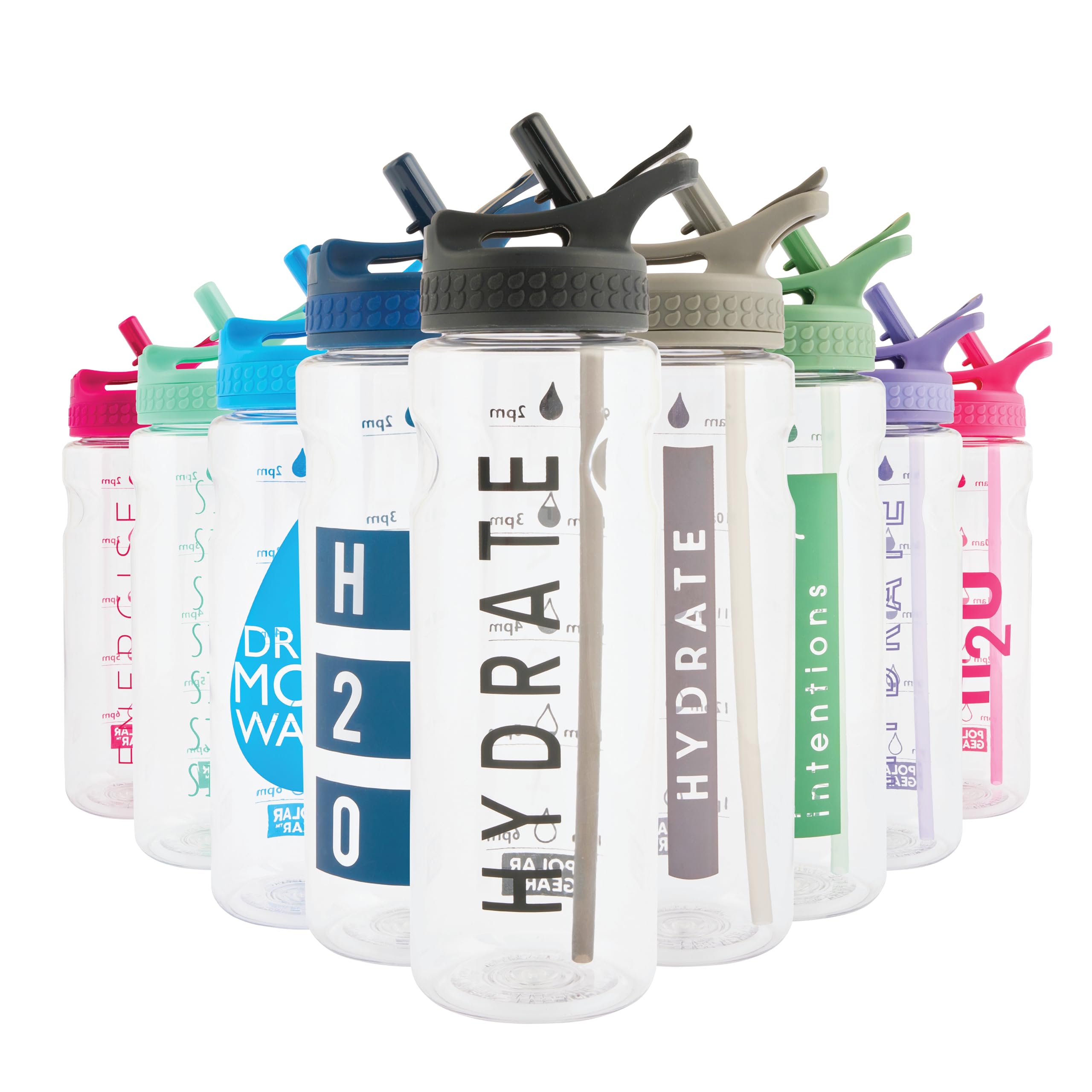 Polar Gear Motivational 750ml Water Bottle With Straw - BPA Free, Time Markings - Running, Sports, Cycling Bottle, Black