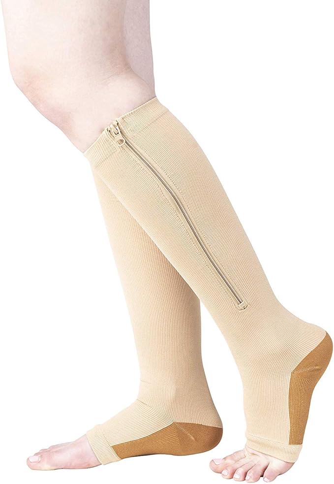 Copper Compression Socks with Zipper As Seen on TV 2025 mmHg Beige Nude Open Toe Amazon.ca