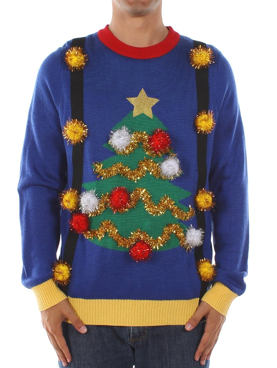 Tipsy Elves Men's Tacky Christmas Sweater - Christmas Tree Sweater with Suspenders