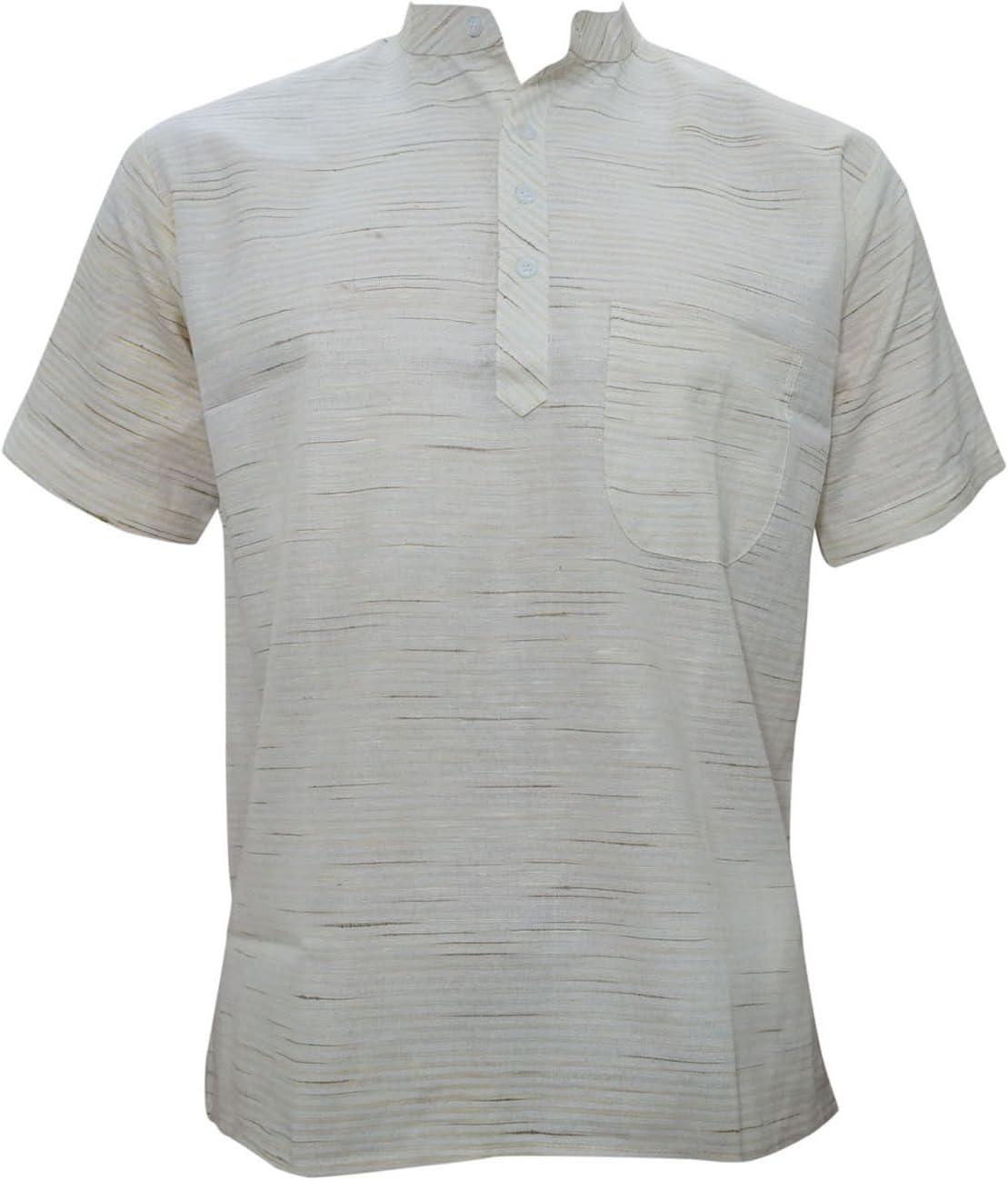 Mens Kurta Shirt Cotton short Sleeve Tunic Ethnic Indian Yoga Hippie Boho