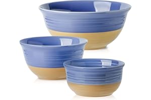 Hasense Mixing Bowls, Stoneware Large Serving Dishes for Entertaing Set of 3, 84/40/20 OZ Bowls for Kitchen, Nesting Salad Bowls for Prepping Soup Popcorn Cooking, Dishwasher Microwave Safe, Purple