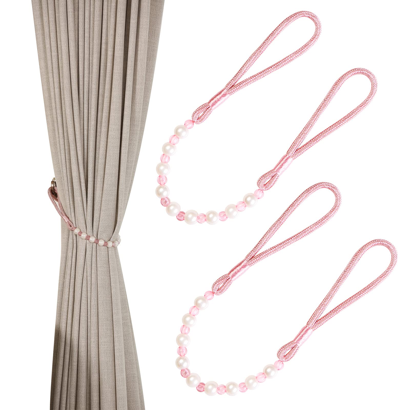 Pair Of Acrylic Pearl Curtain Tie Backs Curtain Tied Rope Decoration (Pink)