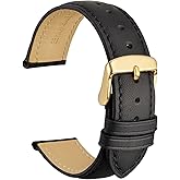 WOCCI 20mm Vintage Leather Watch Band for Men and Women, Gold Buckle (Black)