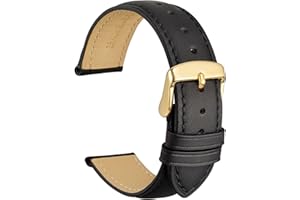 WOCCI 20mm Vintage Leather Watch Band for Men and Women, Gold Buckle (Black)