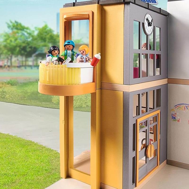 71327 Ecole aménagée - City Life - avec Six Personnages, Une école sur Deux étages avec Un Ascenseur, Une terrasse sur Le Toit et Un Chien - Dès 4 Ans