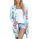 ECOWISH Womens Boho Irregular Long Sleeve Wrap Kimono Cardigans Casual Coverup Coat Tops Outwear Green2 M