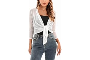 Hairwilly Womens Tie Top 3/4 Sleeve Shrug Bolero Cardigan Lightweight Shrug