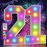 Marquee Numbers Colorful 21st Birthday Decoration: 4FT Large Light Up 21 Year Old Birthday Decorations Anniversary Backdrop Cardboard Sign 18 Colors Number 21 Mosaic Balloon Frame