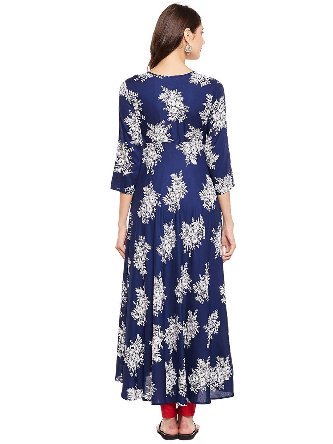 tissu women's viscose rayon floral printed indigo flared kurta