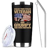 Veteran Tumbler, 20oz Military Insulated Travel Mug with Lid & Straw, Double Wall Stainless Steel Coffee Cup, Funny Veteran Gifts for Men, Grandpa, Dad, Army Retired Birthday Christmas Veterans Day
