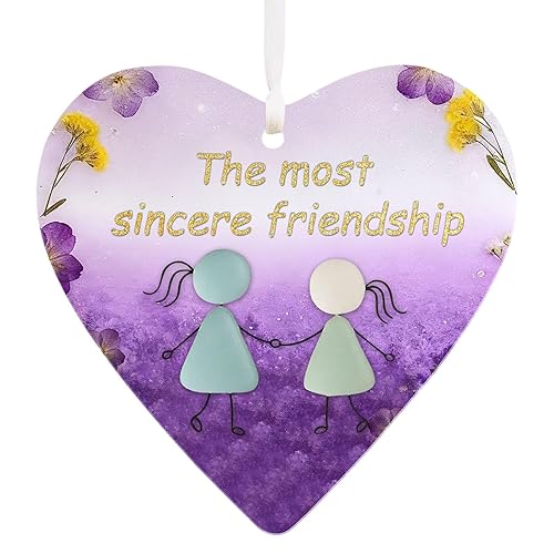 Acrylic Heart Shaped Friendship Ornament, Handmade Sea Glass Decor, Sincere Friendship Souvenir for Christmas, 10cm Hanging Decoration for Friends Unique Keepsake Gifts (Heart-10)