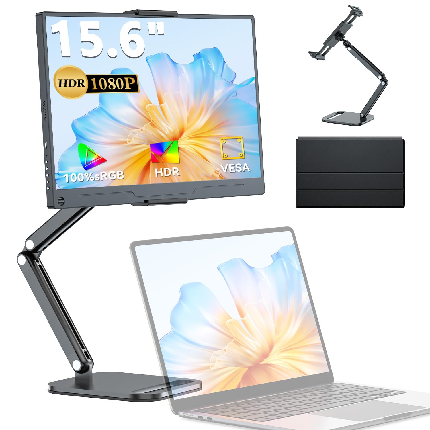 モバイルモニター 15.6インチ UPERFECT モバイルディスプレイ 卓上スタンド付き 1920*1080 100%広色域 HDR ゲーミングモニター ポータブルモニター IPS液晶パネル ブルーカット 薄型 軽量持ち運び ペンホールスタンド VESA 保護カバー USBType-C 標準HDMI スピーカー内蔵 Switch/PS3/PS4/PS5/Xbox/PC/スマホ/Macなど対応商品画像