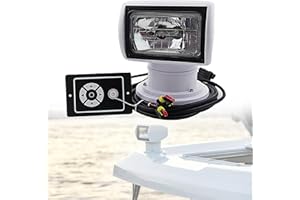 Boat Spotlight 12V 100W Marine 360° Remote Control Searchlight, Long Range Halogen Deck Light for Navigation, Night Fishing, 