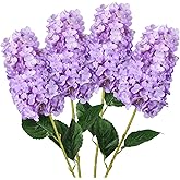 GrainBuds 4pcs Purple Hydrangea Artificial Flower, 33.5" Long Stem Real Touch Conical Fake Hydrangea Silk Flowers, for High Vase Flower Arrangements Decoration, Family Farmhouse, Hotel Decor (Purple)