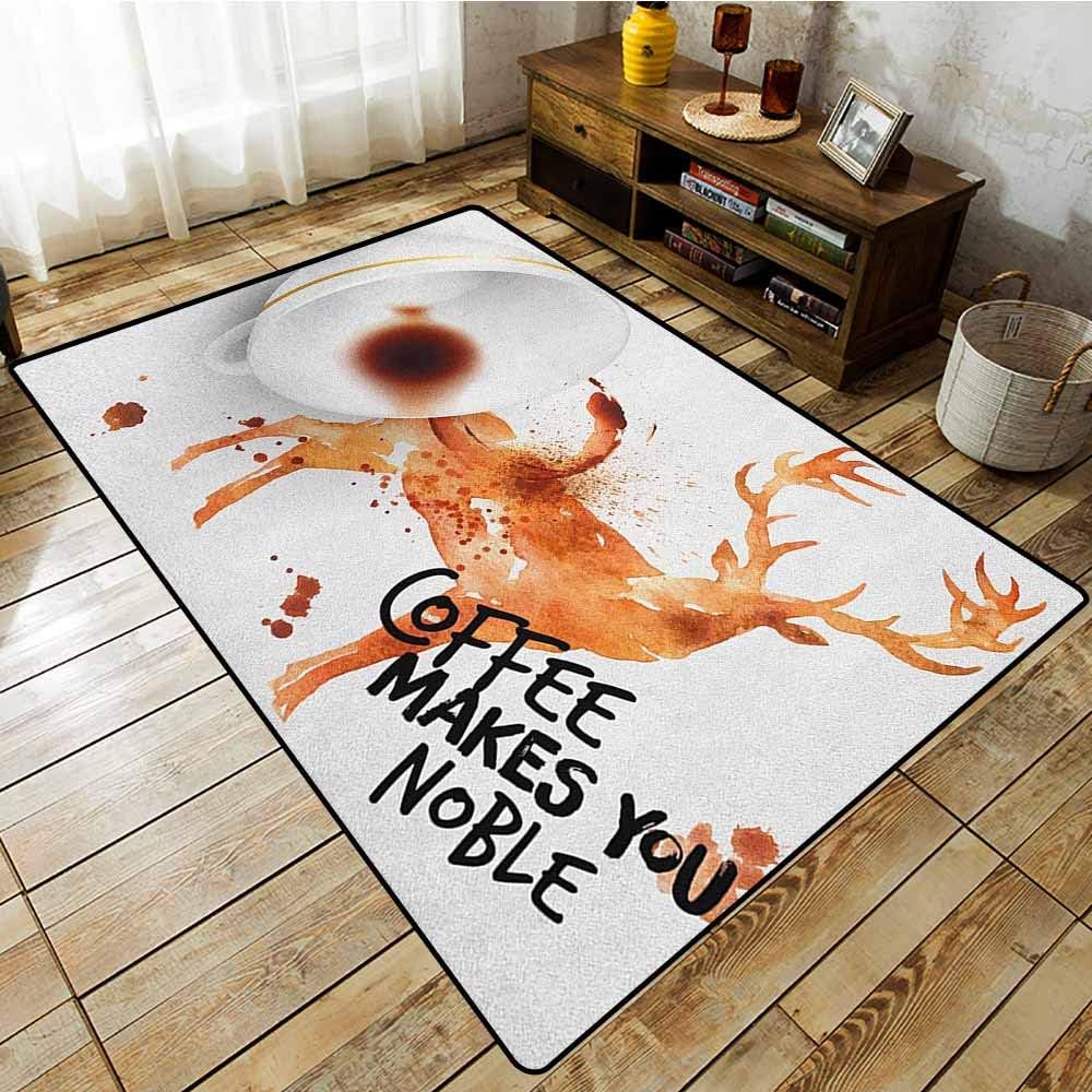 Large Area mat,Coffee Art,Drink Beverage Inspirational Phrase with Deer Big Antlers Nature,Extra Large Rug,6'6"x8'10" Burnt Sienna Black White