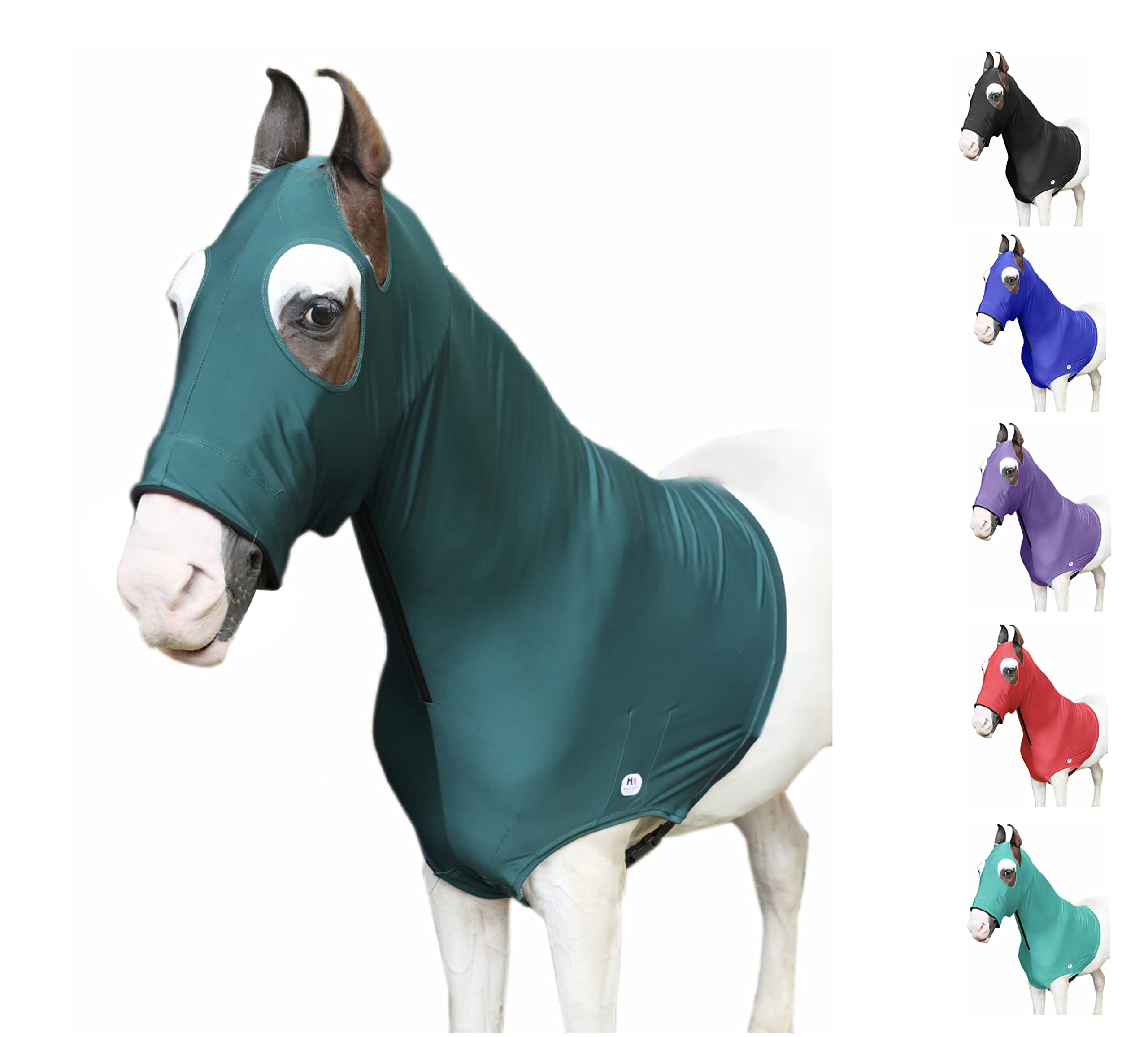 Majestic Ally Stretch Lycra Horse Hood with Zipper (Extra Large, Hunter Green)