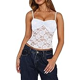 Meihuida Women Lace Top Y2k Going Out Trendy Sexy Mesh See Through Cami Tank Tops