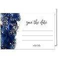 Paper Clever Party Blue Watercolor Save the Date Cards with Envelopes - 25 Pack - 3.5x5 Gold Floral Design - All Occasion Cards for Weddings, Birthdays, Graduations