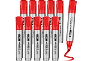 Fuutreo 10 Pack Jumbo Permanent Markers Bulk Large Chisel Tip Permanent Markers Quick Drying Waterproof Big Huge Poster Pens for Office, Logistics Company and More(Red)