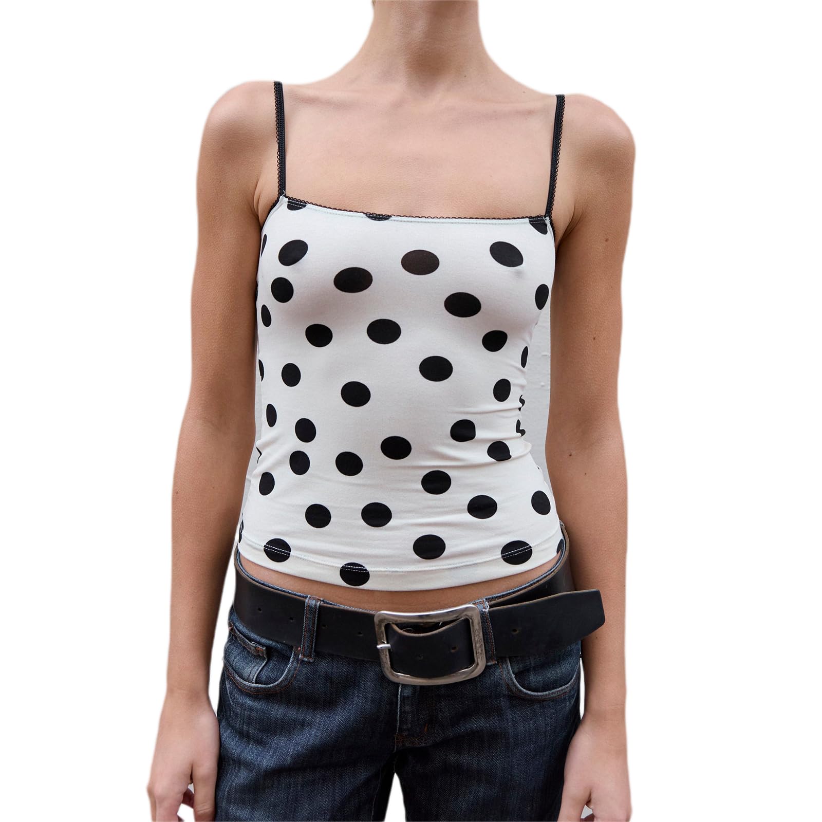 Photo 1 of ***dirty***Usweetie Women's Camisole Tank Tops Summer Y2k Going Out Polka Dot Spaghetti Strap Cami Tank Top White M