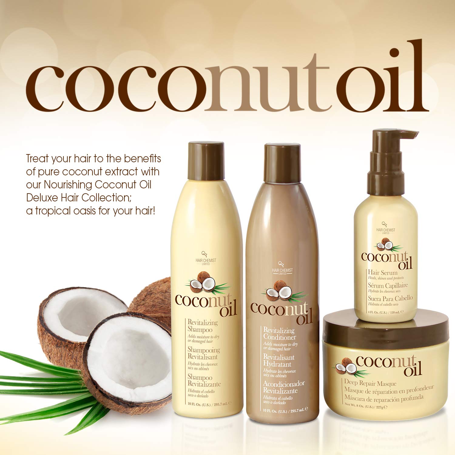 Hair Chemist Coconut Repair Masque, Hair Mask Deep Conditioning Hair Treatment, Helps Repair and Regrow Damaged Hair, Nourishes the Scalp and Revitalizes Hair, Safe For Color Treated Hair, 8 Ounce : Hair Care Products : Beauty