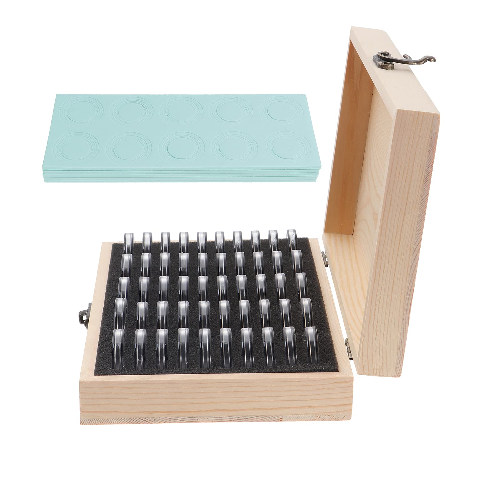 Kinsinder 50Pcs Coin Capsules, Wooden Coin Collection Box Coin Collecting Storage Coin Holder Case with Round Coin Capsules for Coin Collectors 18mm/20mm/23mm/25mm/27mm/30mm