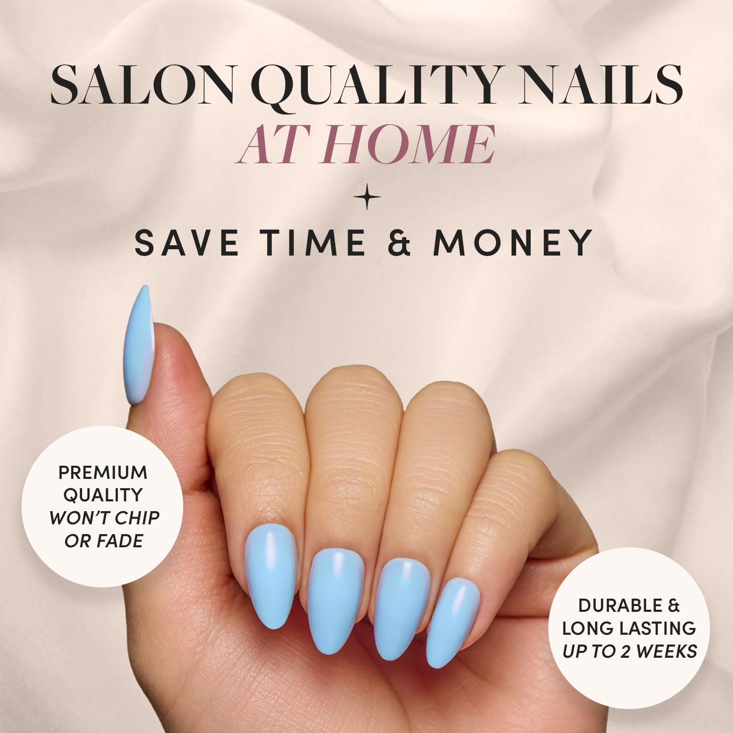 Glamnetic Press On Nails - Soft Blue | Short Almond Light Blue Fake Nails with Glossy Finish, Reusable Spring Nails | 15 Sizes - 30 Nail Kit with Glue - Image 2