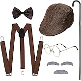 Sucrain 8PCS 1920s Old Man Costume Set Grandpa Accessories with Hat