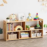 SpaceAid 5-Compartment Bookshelf, Montessori Bookcase for Toddlers, Wooden Book Shelf Organizer Storage Furniture for Kids Rooms, Playroom, Nursery and Classroom, 44.5“ Wide, Natural