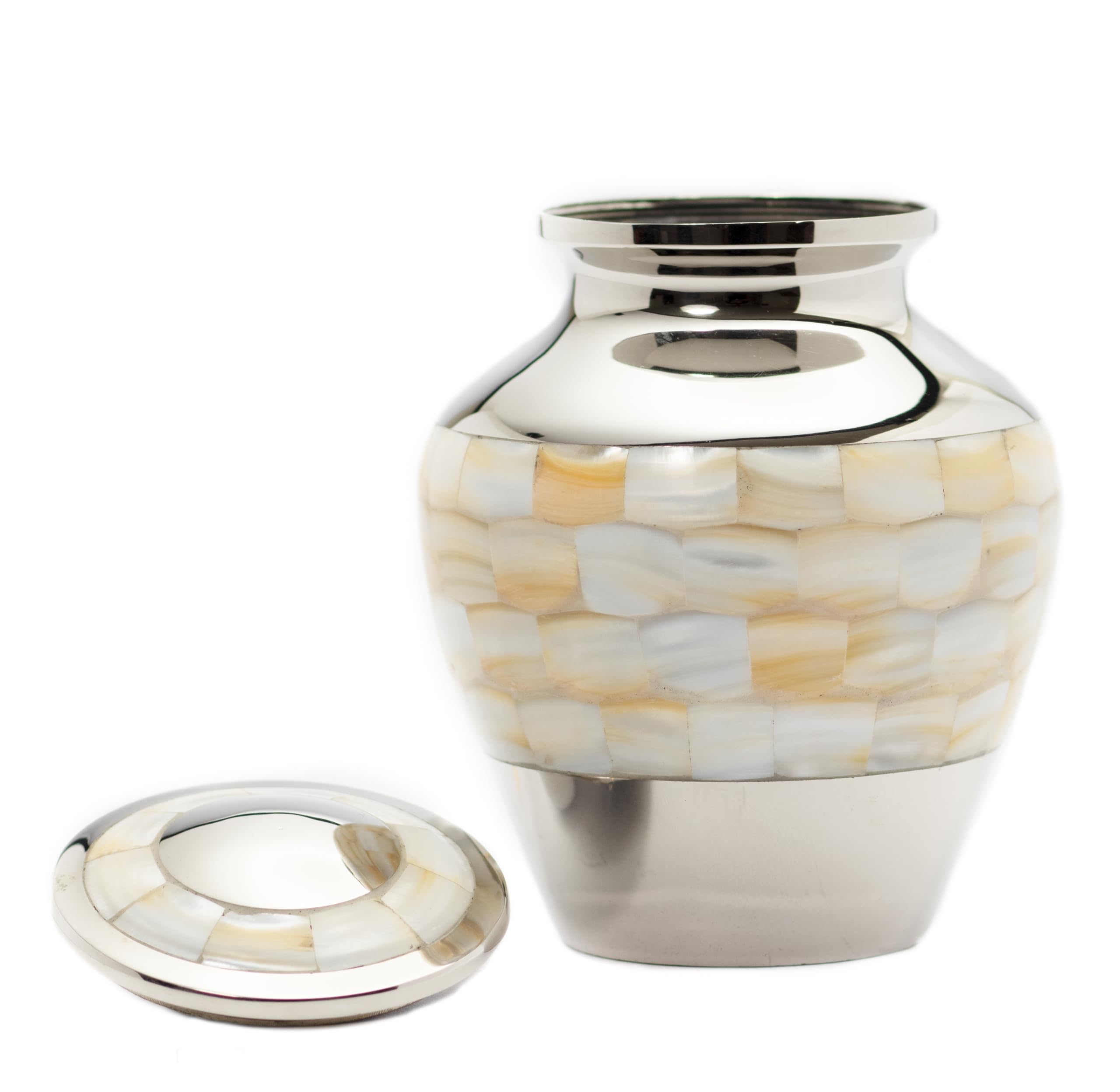 Royal Rapture Urn for Ashes Cremation Memorial Funeral Love Urns|Brass|Mother of Pearl Adult Child Human(Silver, 5") RMPR01-04