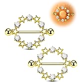 Jewseen 2PCS Nipple Rings 14G Star Nipple Piercing Jewelry 316L Surgical Steel Gold Nipple Barbells for Women