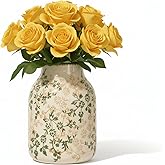 Geniff Rustic Vintage Ceramic Vase, 7.8 inch Beige and Green Decorative Vase, Aesthetic Farmhouse Pottery Vase for Home Decor, Living & Dining Room, Bookshelf, Office, TV Stand Table Decor