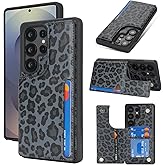 iCoverCase Compatible with Samsung Galaxy S25 Ultra Case with Card Holder, Wallet Case for Women Men [RFID Blocking] PU Leather Protective Phone Case for S25 Ultra (Black Leopard)