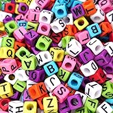 200 Pieces 6x6mm Colorful Cube Acrylic Alphabet Letter Beads A-Z Mixed Plastic Shape Loose DIY Beads for Jewelry Making Bracelets Necklaces Key Chains (Black on Colorful)