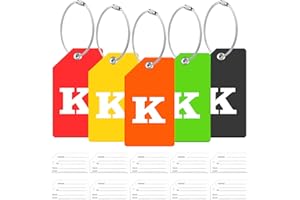 ZFAMYZH 5Pack Initial Silicone Luggage Tag with 10 Name ID Cards Perfect to Quickly Spot Luggage Tags for Suitcases Partial Privacy Cover & Stainless Steel Loops for Secure Fastening (K)