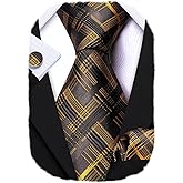 Barry.Wang Plaid Ties Check Mens Necktie Set with Handkerchief Cufflinks Classic Stripe